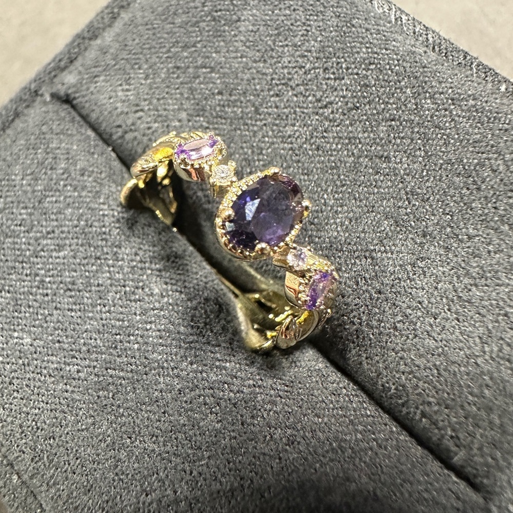 Adjustable 14K Gold Plated Amethyst Ring